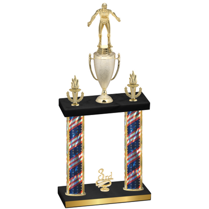 Double Flag USA Third Place Wrestling Trophy