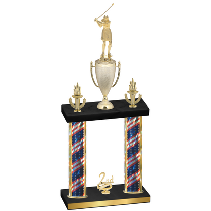 Double Flag USA Second Place Golf Trophy