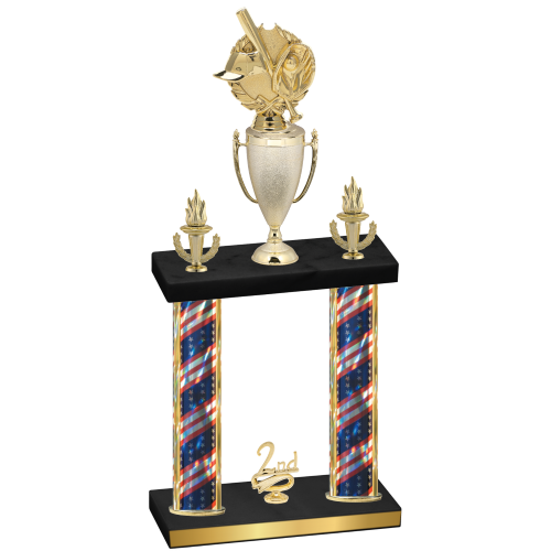 Double Flag USA Second Place Baseball Trophy