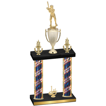 Double Flag USA First Place Baseball Trophy