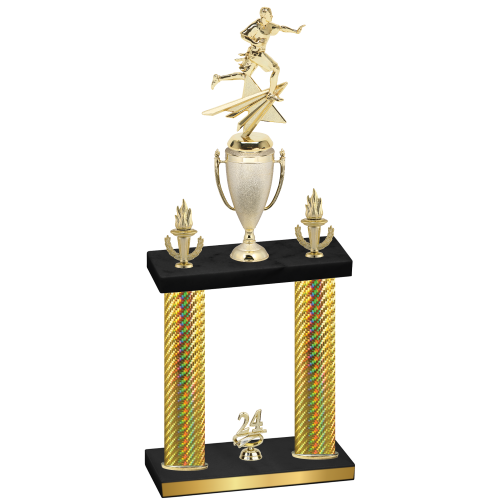 Double Gold Carbon Fiber Year Flag Football Trophy