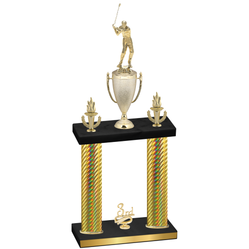 Double Gold Carbon Fiber Third Place Golf Trophy