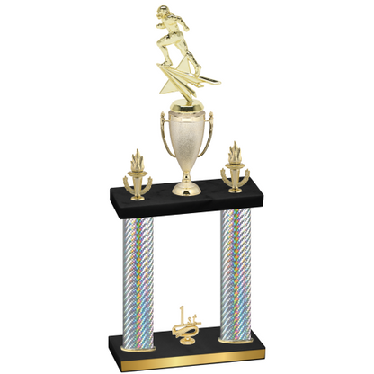 Double Silver Carbon Fiber First Place Football Trophy