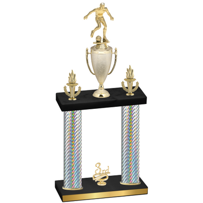 Double Silver Carbon Fiber Third Place Soccer Trophy