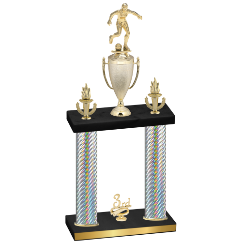 Double Silver Carbon Fiber Third Place Soccer Trophy