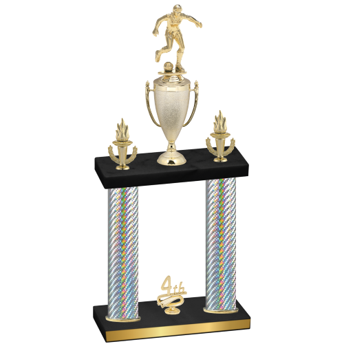 Double Silver Carbon Fiber Fourth Place Soccer Trophy