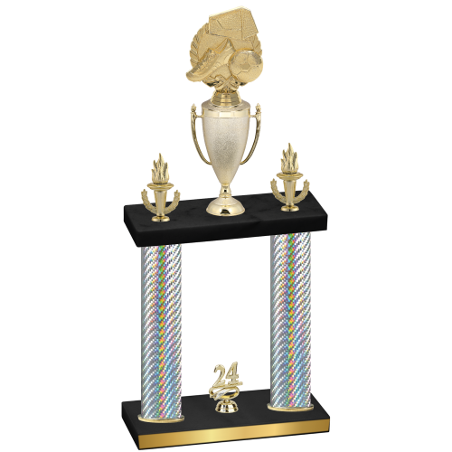 Double Silver Carbon Fiber Year Soccer Trophy