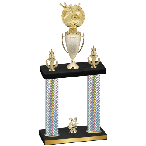 Double Silver Carbon Fiber Year Bowling Trophy