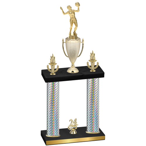 Double Silver Carbon Fiber Year Volleyball Trophy