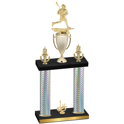 Double Silver Carbon Fiber First Place Lacrosse Trophy