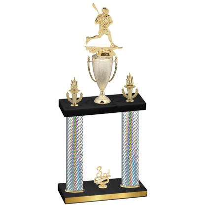 Double Silver Carbon Fiber Third Place Lacrosse Trophy