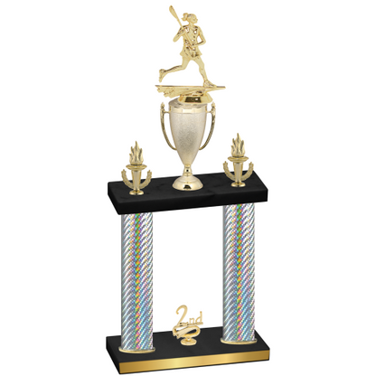 Double Silver Carbon Fiber Second Place Lacrosse Trophy