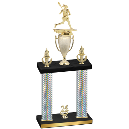 Double Silver Carbon Fiber Year Lacrosse Trophy