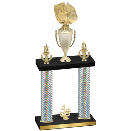 Double Silver Carbon Fiber Fourth Place Basketball Trophy