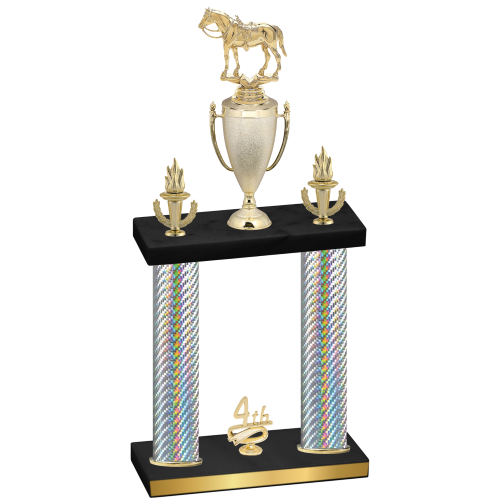 Double Silver Carbon Fiber Fourth Place Horses Trophy