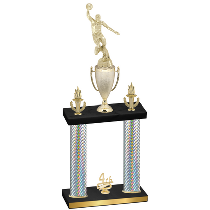 Double Silver Carbon Fiber Fourth Place Basketball Trophy
