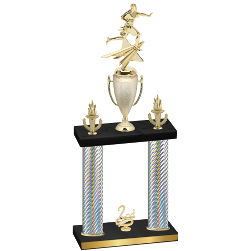 Double Silver Carbon Fiber Second Place Flag Football Trophy