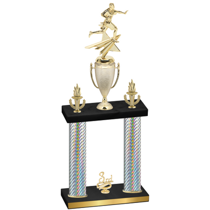 Double Silver Carbon Fiber Third Place Flag Football Trophy