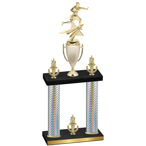 Double Silver Carbon Fiber Victory Flag Football Trophy