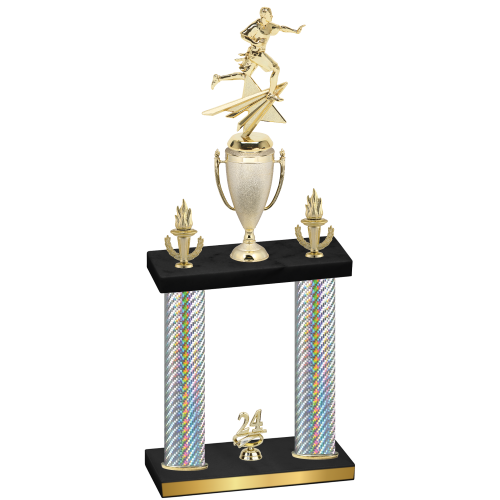 Double Silver Carbon Fiber Year Flag Football Trophy