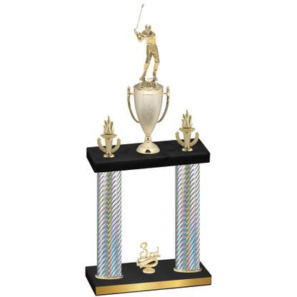 Double Silver Carbon Fiber Third Place Golf Trophy