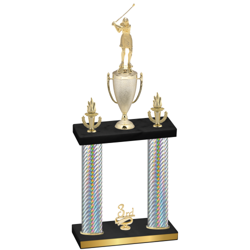 Double Silver Carbon Fiber Third Place Golf Trophy