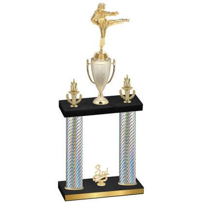 Double Silver Carbon Fiber Third Place Karate Trophy