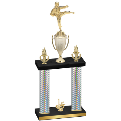 Double Silver Carbon Fiber First Place Karate Trophy