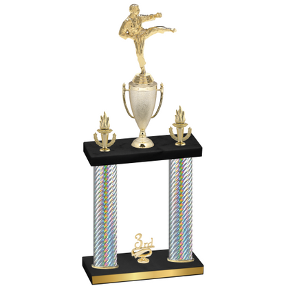 Double Silver Carbon Fiber Third Place Karate Trophy