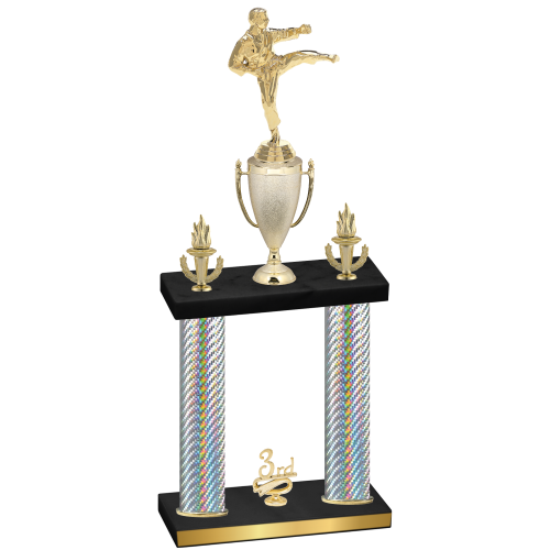 Double Silver Carbon Fiber Third Place Karate Trophy