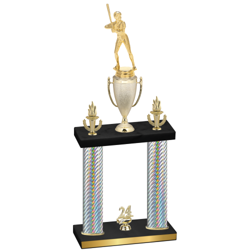 Double Silver Carbon Fiber Year Softball Trophy
