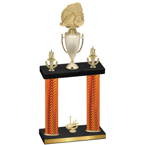 Double Orange Carbon Fiber First Place Soccer Trophy