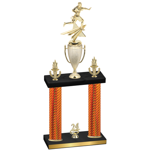 Double Orange Carbon Fiber Year Flag Football Trophy