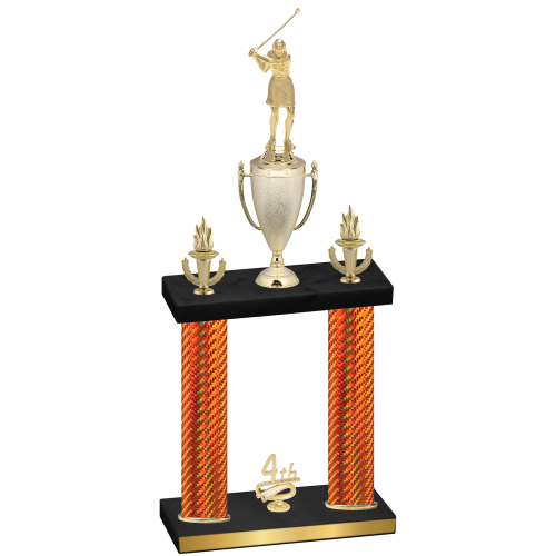 Double Orange Carbon Fiber Fourth Place Golf Trophy