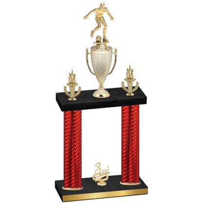 Double Red Carbon Fiber Third Place Soccer Trophy