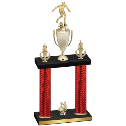 Double Red Carbon Fiber Year Soccer Trophy
