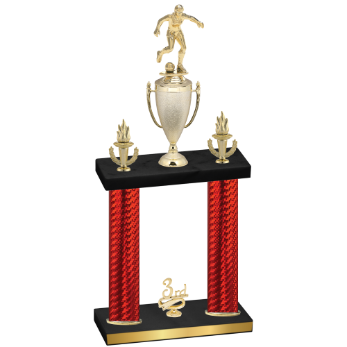 Double Red Carbon Fiber Third Place Soccer Trophy