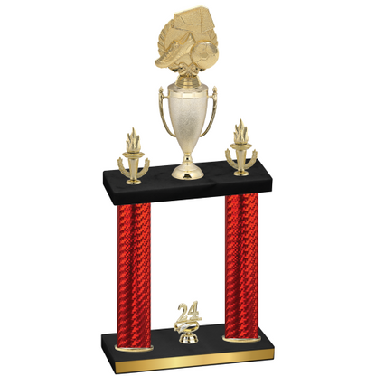 Double Red Carbon Fiber Year Soccer Trophy