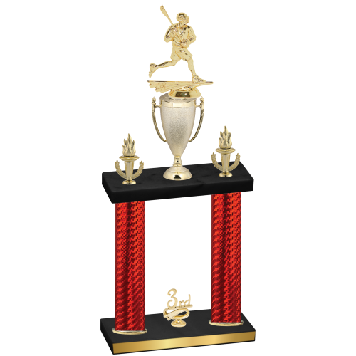 Double Red Carbon Fiber Third Place Lacrosse Trophy