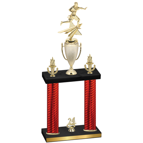 Double Red Carbon Fiber Year Flag Football Trophy