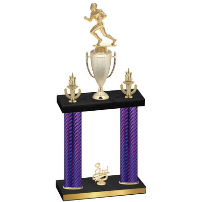 Double Purple Carbon Fiber Third Place Football Trophy