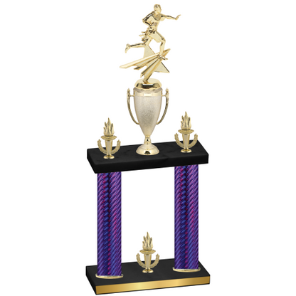 Double Purple Carbon Fiber Victory Flag Football Trophy