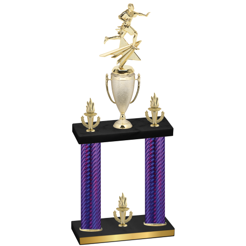 Double Purple Carbon Fiber Victory Flag Football Trophy
