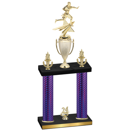 Double Purple Carbon Fiber Year Flag Football Trophy