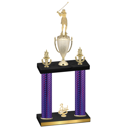 Double Purple Carbon Fiber Third Place Golf Trophy