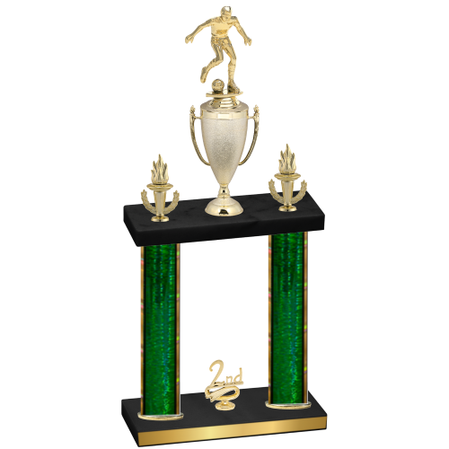 Double Green Glacier Second Place Soccer Trophy