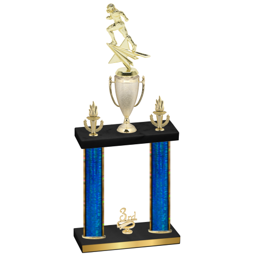 Double Blue Glacier Third Place Football Trophy