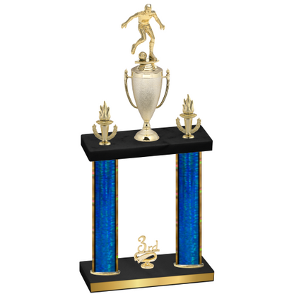 Double Blue Glacier Third Place Soccer Trophy