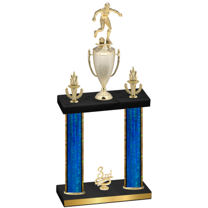Double Blue Glacier Third Place Soccer Trophy