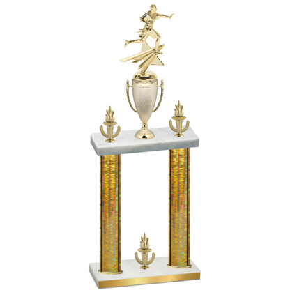 Double Gold Glacier Victory Flag Football Trophy